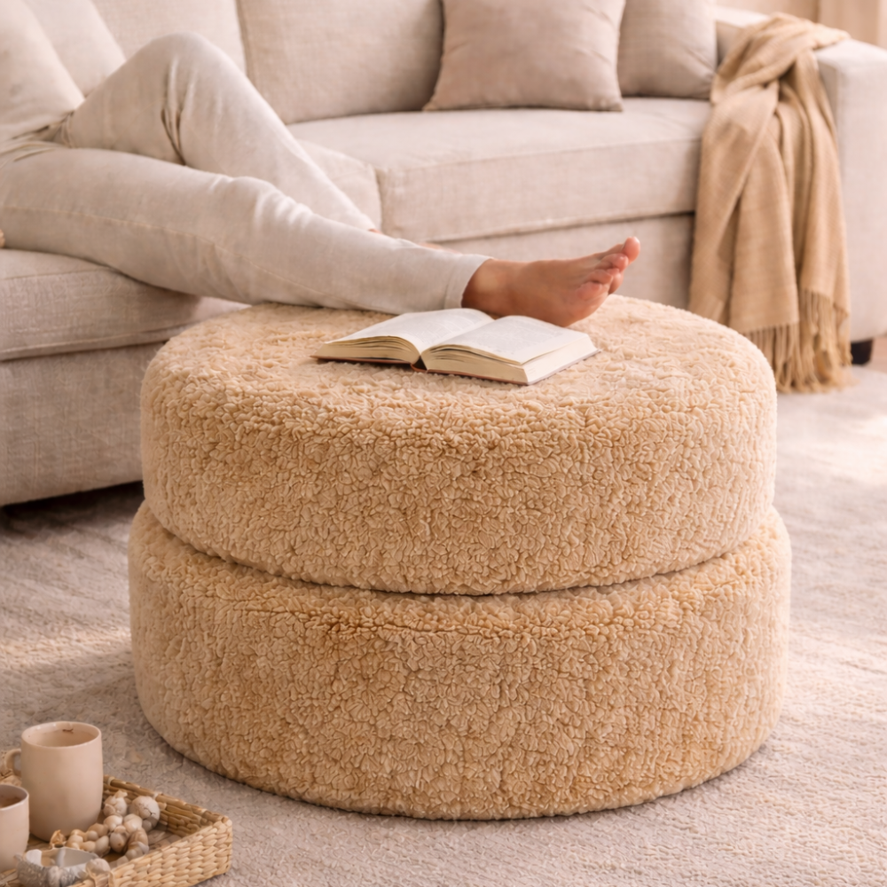 The Cloud Sheepskin Ottoman – Curly Shearling Luxe