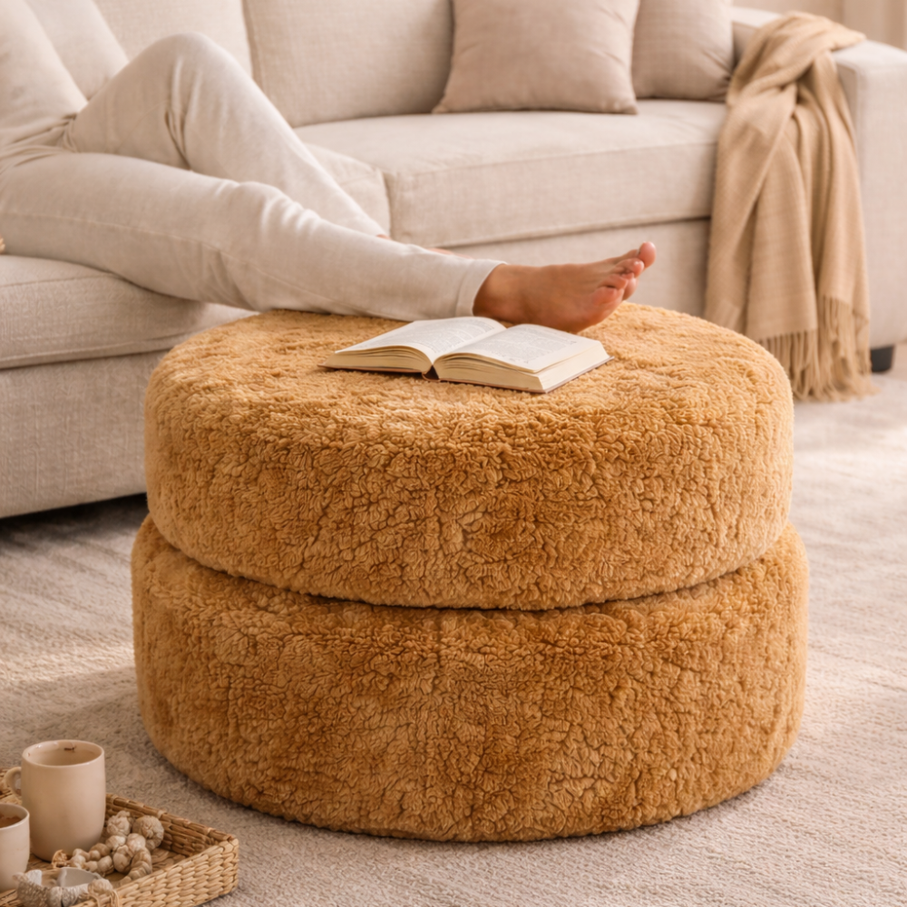The Cloud Sheepskin Ottoman – Curly Shearling Luxe