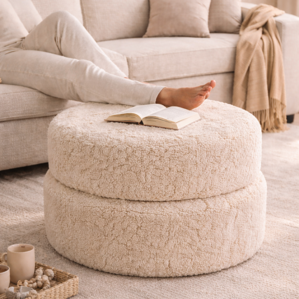 The Cloud Sheepskin Ottoman – Curly Shearling Luxe