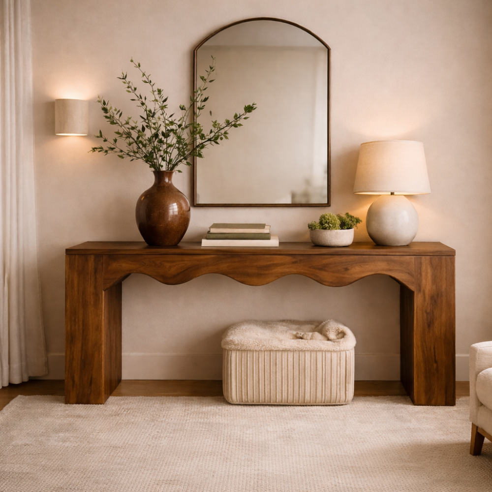 The Solenne™ Walnut Console Table — 63" Sculpted Warmth